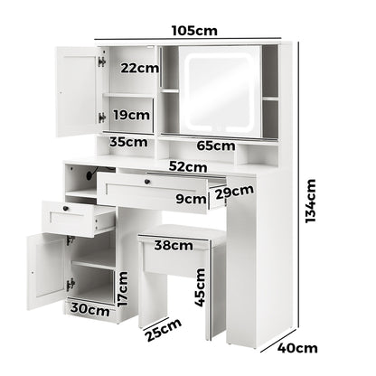 Dressing Table Stool Set LED Mirror Makeup Desk Charging