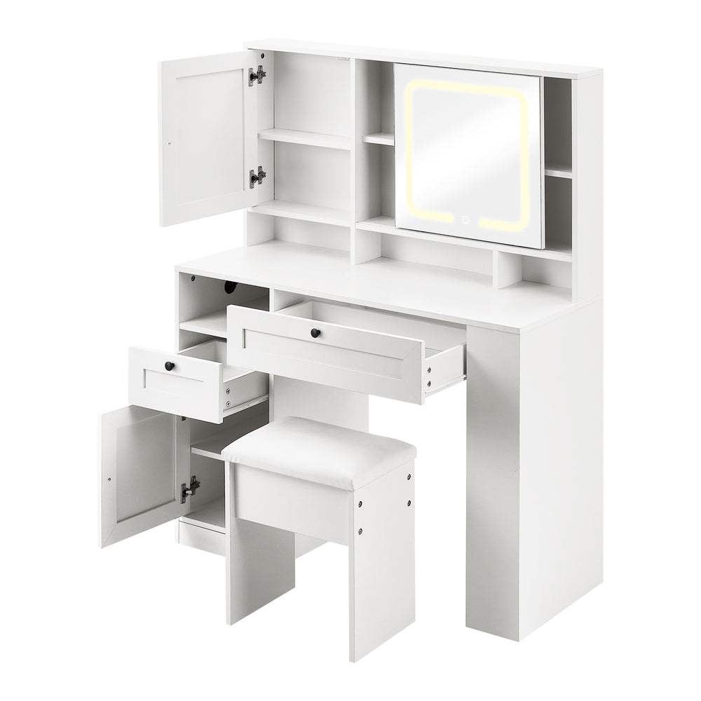 Dressing Table Stool Set LED Mirror Makeup Desk Charging