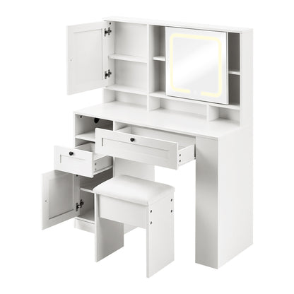 Dressing Table Stool Set LED Mirror Makeup Desk Charging