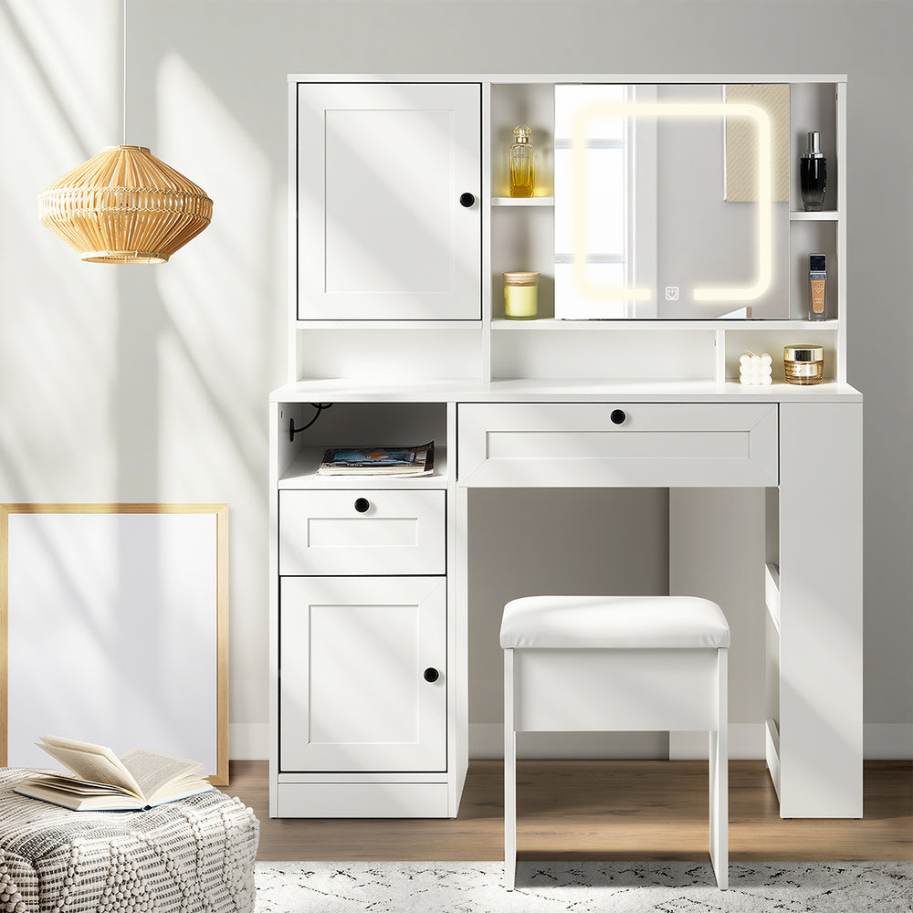 Dressing Table Stool Set LED Mirror Makeup Desk Charging