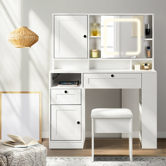 Dressing Table Stool Set LED Mirror Makeup Desk Charging