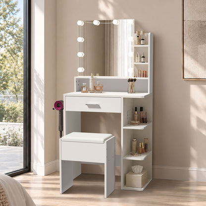 Dressing Table Set White LED 67x36x138.5cm
