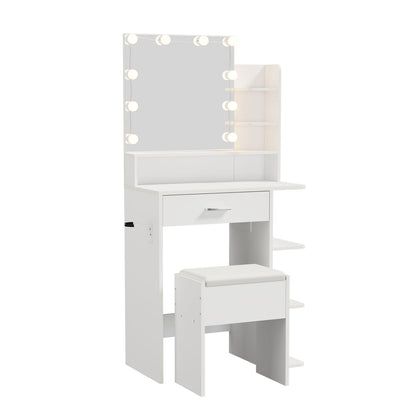 Dressing Table Set White LED 67x36x138.5cm