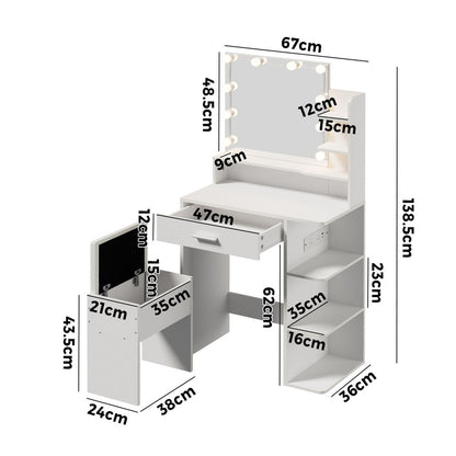 Dressing Table Set White LED 67x36x138.5cm