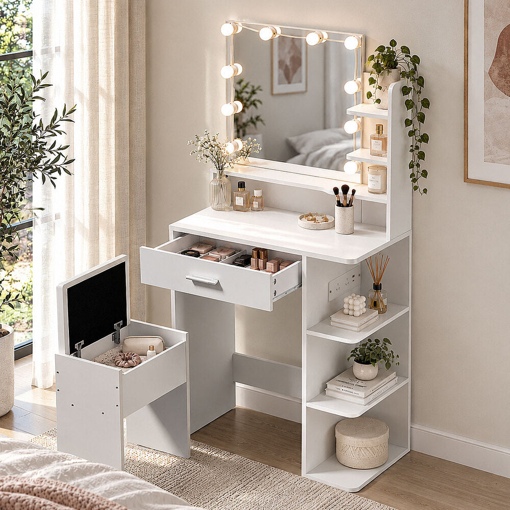 Dressing Table Set White LED 67x36x138.5cm