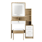 Dressing Table Stool Set LED Light Mirror Wooden White