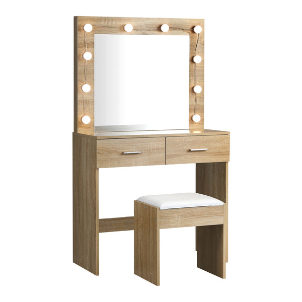  Dressing Table Stool Set Makeup Mirror Storage Desk 10 LED Bulbs