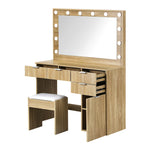 Dressing Table Stool Set Makeup Large Mirror Dresser 12 LED Bulbs