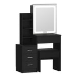 Dressing Table Stool Set LED Slide Mirror (Black/Natural/White)