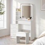 Dressing Table Stool Set LED Slide Mirror (Black/Natural/White)