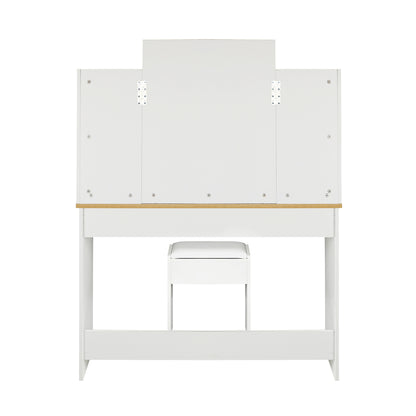 Dressing Table Stool Set with Makeup Mirror and 10 LED Bulbs-Black\White