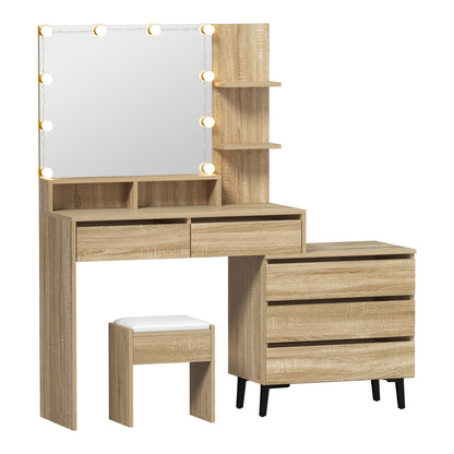 Dressing Table Stool Set 10 LED Bulbs Natural