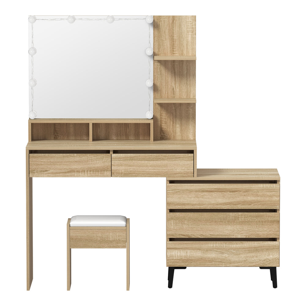 Dressing Table Stool Set 10 LED Bulbs Natural