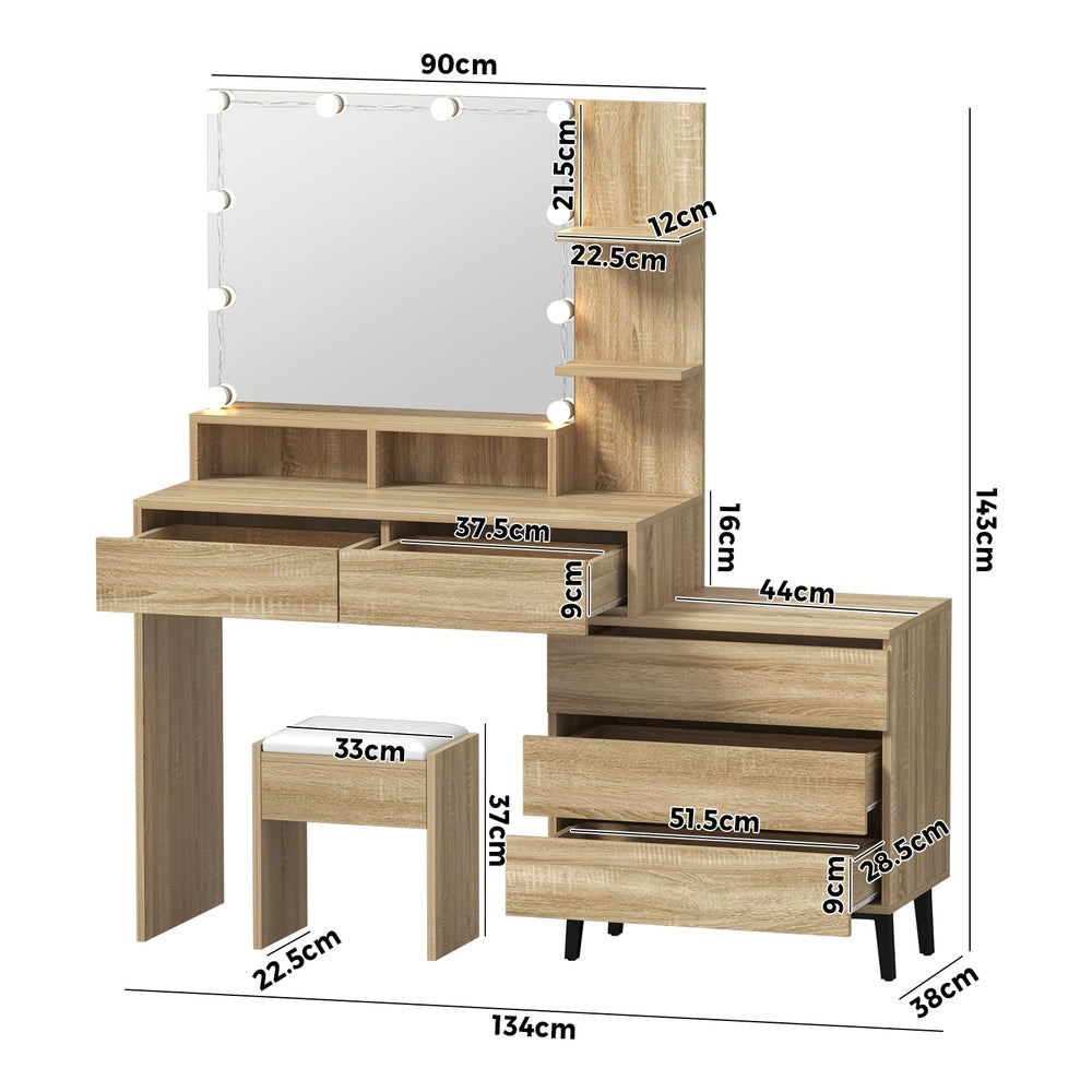 Dressing Table Stool Set 10 LED Bulbs Natural