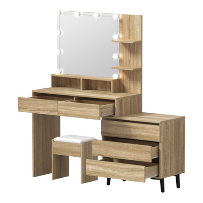 Dressing Table Stool Set 10 LED Bulbs Natural