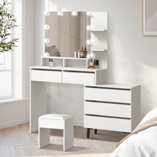 Dressing Table Stool Set 10 LED Bulbs White