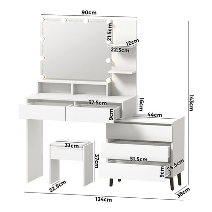 Dressing Table Stool Set 10 LED Bulbs White