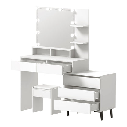 Dressing Table Stool Set 10 LED Bulbs White
