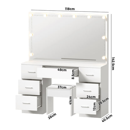 Dressing Table Large LED Mirror White