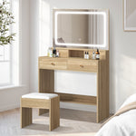 Dressing Table Stool Set LED Mirror Natural/White