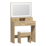 Dressing Table Stool Set LED Mirror Natural/White