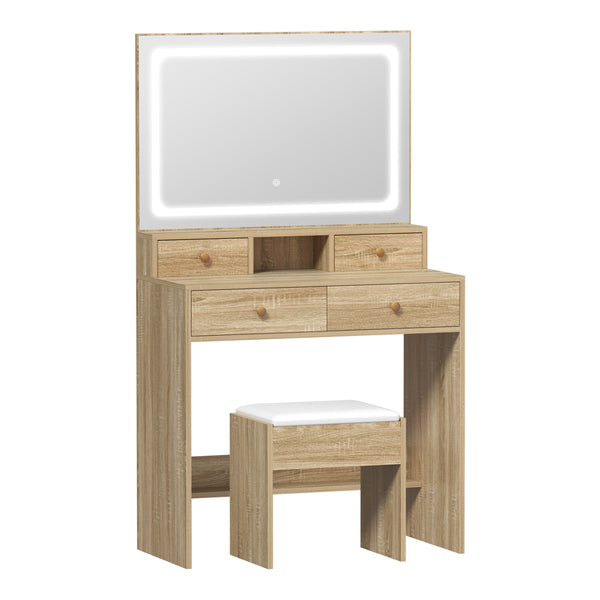  Dressing Table Stool Set LED Mirror Natural/White