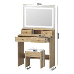 Dressing Table Stool Set LED Mirror Natural/White