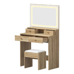 Dressing Table Stool Set LED Mirror Natural/White