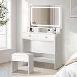 Dressing Table Stool Set LED Mirror Natural/White