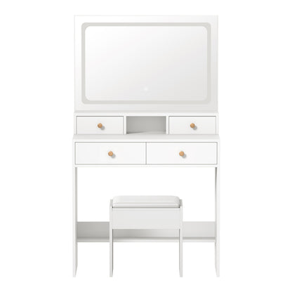 Dressing Table Stool Set LED Mirror Natural
