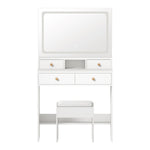 Dressing Table Stool Set LED Mirror Natural/White