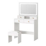 Dressing Table Stool Set LED Mirror Natural/White