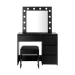 Makeup Desk with Mirror, Storage, and 12 LED Lighting-Wood\White\Black