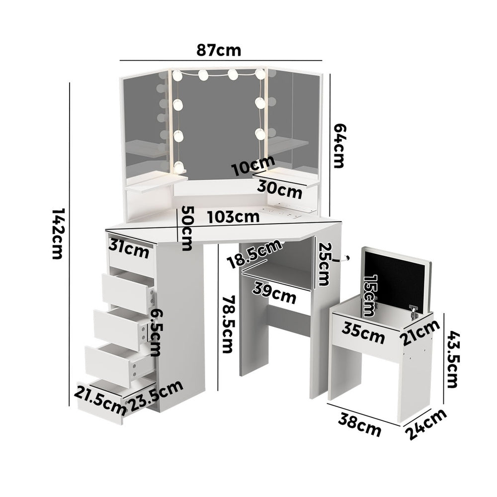 Dressing Table Tri Fold Mirror 103x50x142cm