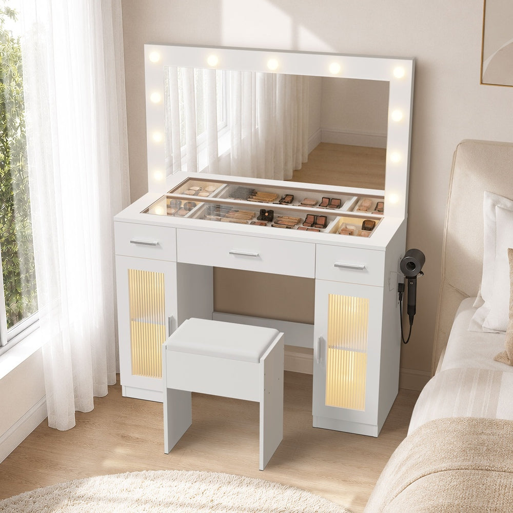 Dressing Table Glass Top White 105x40x137cm