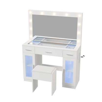 Dressing Table Glass Top White 105x40x137cm