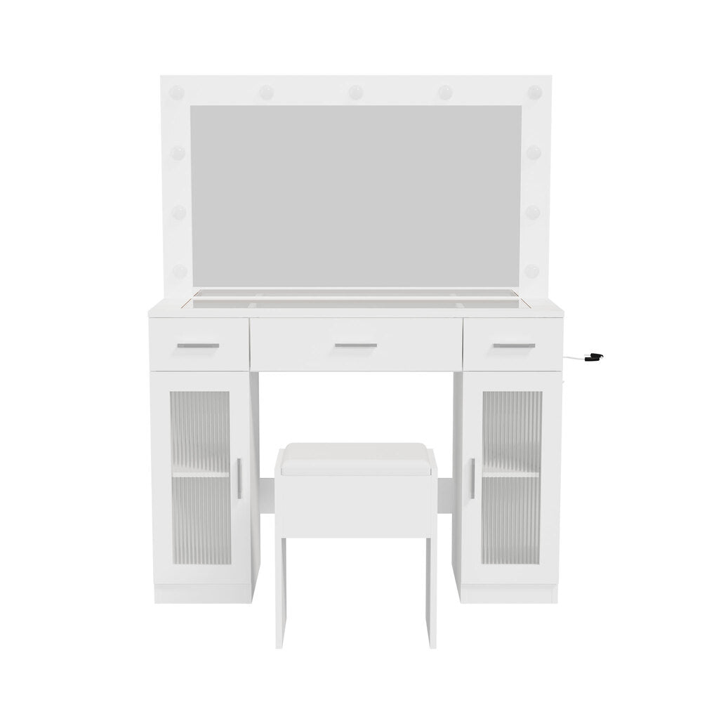 Dressing Table Glass Top White 105x40x137cm