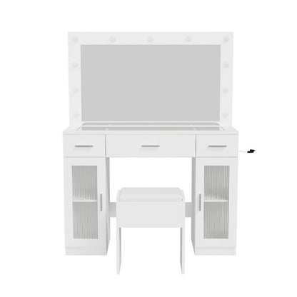 Dressing Table Glass Top White 105x40x137cm