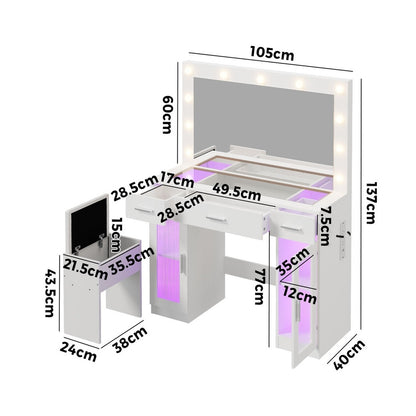 Dressing Table Glass Top White 105x40x137cm