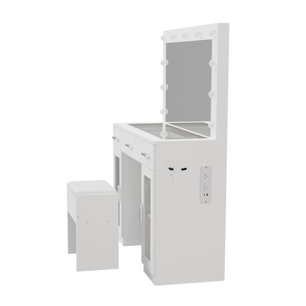Dressing Table Glass Top White 105x40x137cm