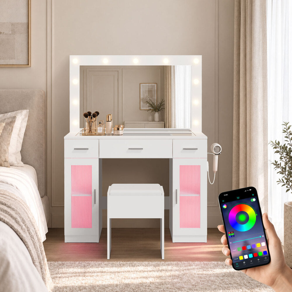 Dressing Table Glass Top White 105x40x137cm