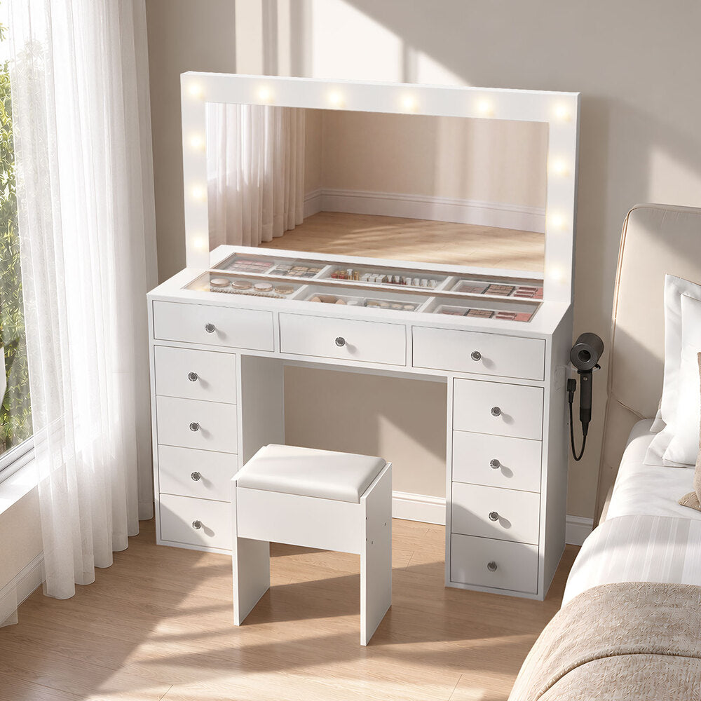 Dressing Table Set White Glass 120x35x142cm