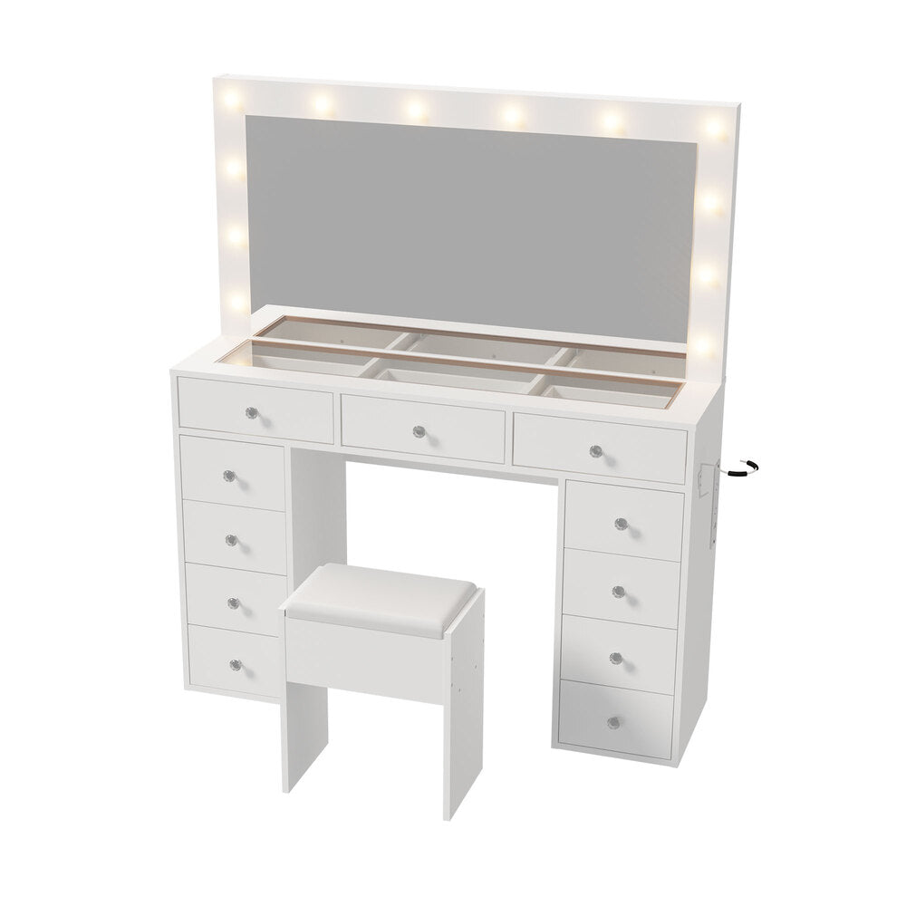 Dressing Table Set White Glass 120x35x142cm