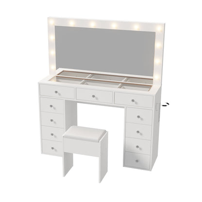 Dressing Table Set White Glass 120x35x142cm