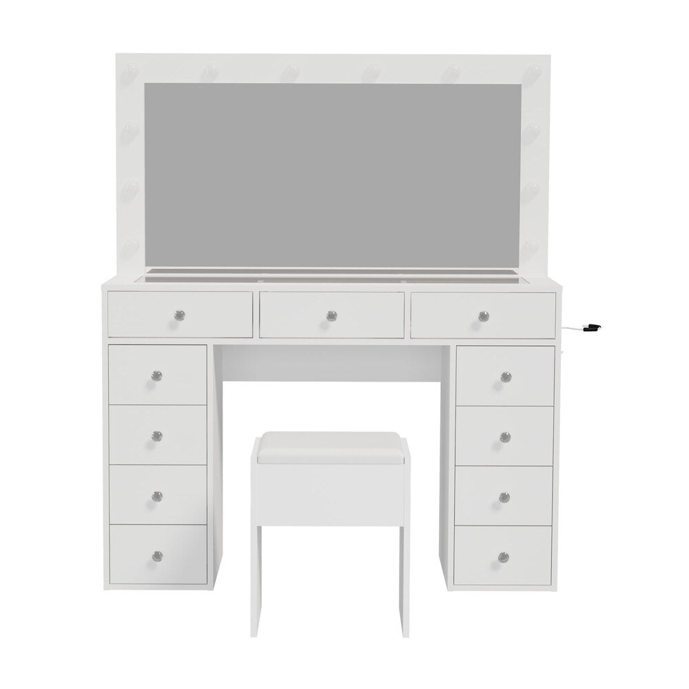 Dressing Table Set White Glass 120x35x142cm