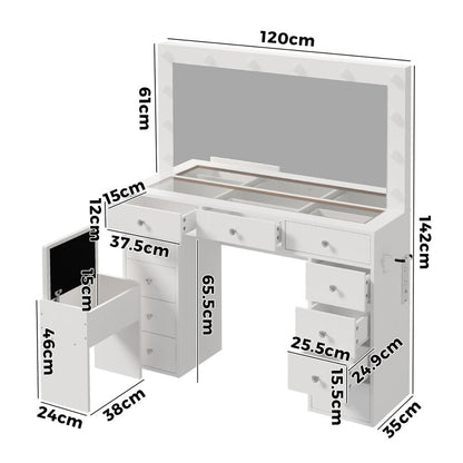 Dressing Table Set White Glass 120x35x142cm