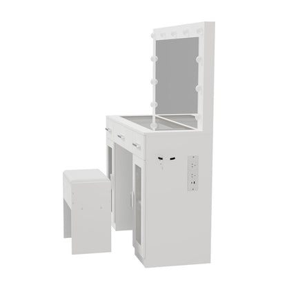 Dressing Table Set White Glass 120x35x142cm