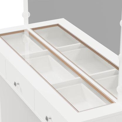 Dressing Table Set White Glass 120x35x142cm