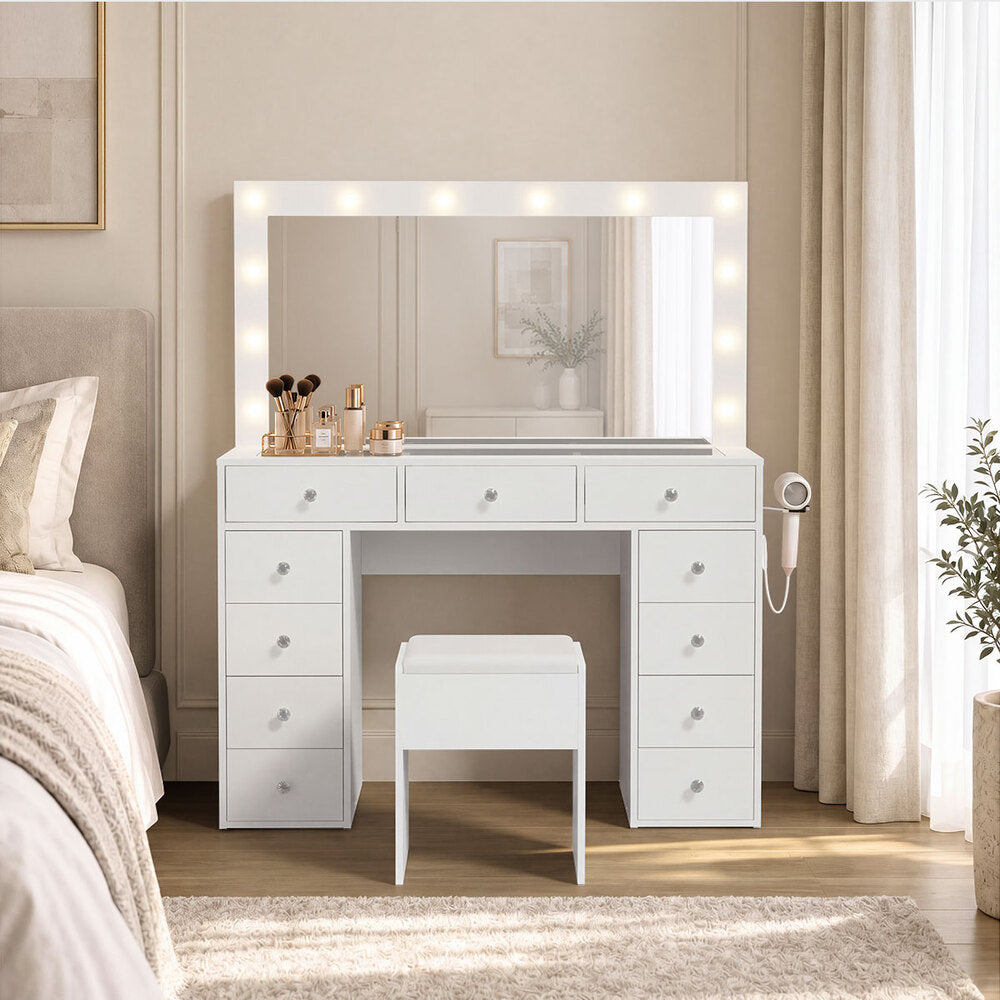 Dressing Table Set White Glass 120x35x142cm