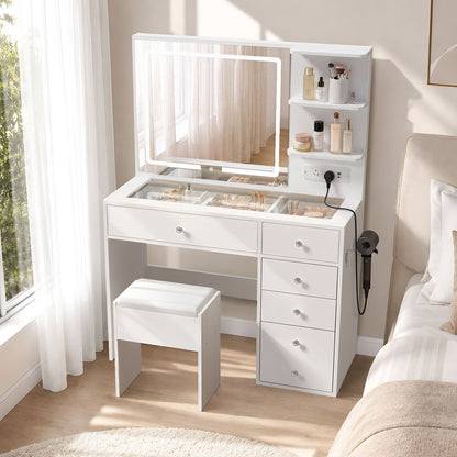 Dressing Table Set White LED Lights 104x43x140.5cm